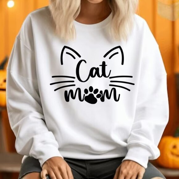 Cat Mom NEW white crewneck sweatshirt - Picture 1 of 1